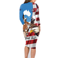 Personalised United States And Australia Family Matching Long Sleeve Bodycon Dress and Hawaiian Shirt USA Eagle With Aussie Kangaroo - Wonder Print Shop