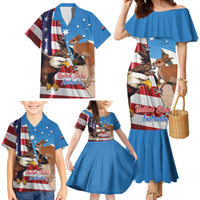 Personalised United States And Australia Family Matching Mermaid Dress and Hawaiian Shirt USA Eagle With Aussie Kangaroo - Wonder Print Shop