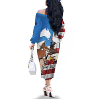 Personalised United States And Australia Family Matching Off The Shoulder Long Sleeve Dress and Hawaiian Shirt USA Eagle With Aussie Kangaroo - Wonder Print Shop