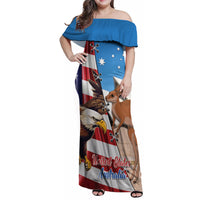 Personalised United States And Australia Family Matching Off Shoulder Maxi Dress and Hawaiian Shirt USA Eagle With Aussie Kangaroo - Wonder Print Shop