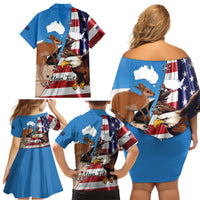Personalised United States And Australia Family Matching Off Shoulder Short Dress and Hawaiian Shirt USA Eagle With Aussie Kangaroo - Wonder Print Shop