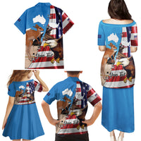 Personalised United States And Australia Family Matching Puletasi and Hawaiian Shirt USA Eagle With Aussie Kangaroo - Wonder Print Shop