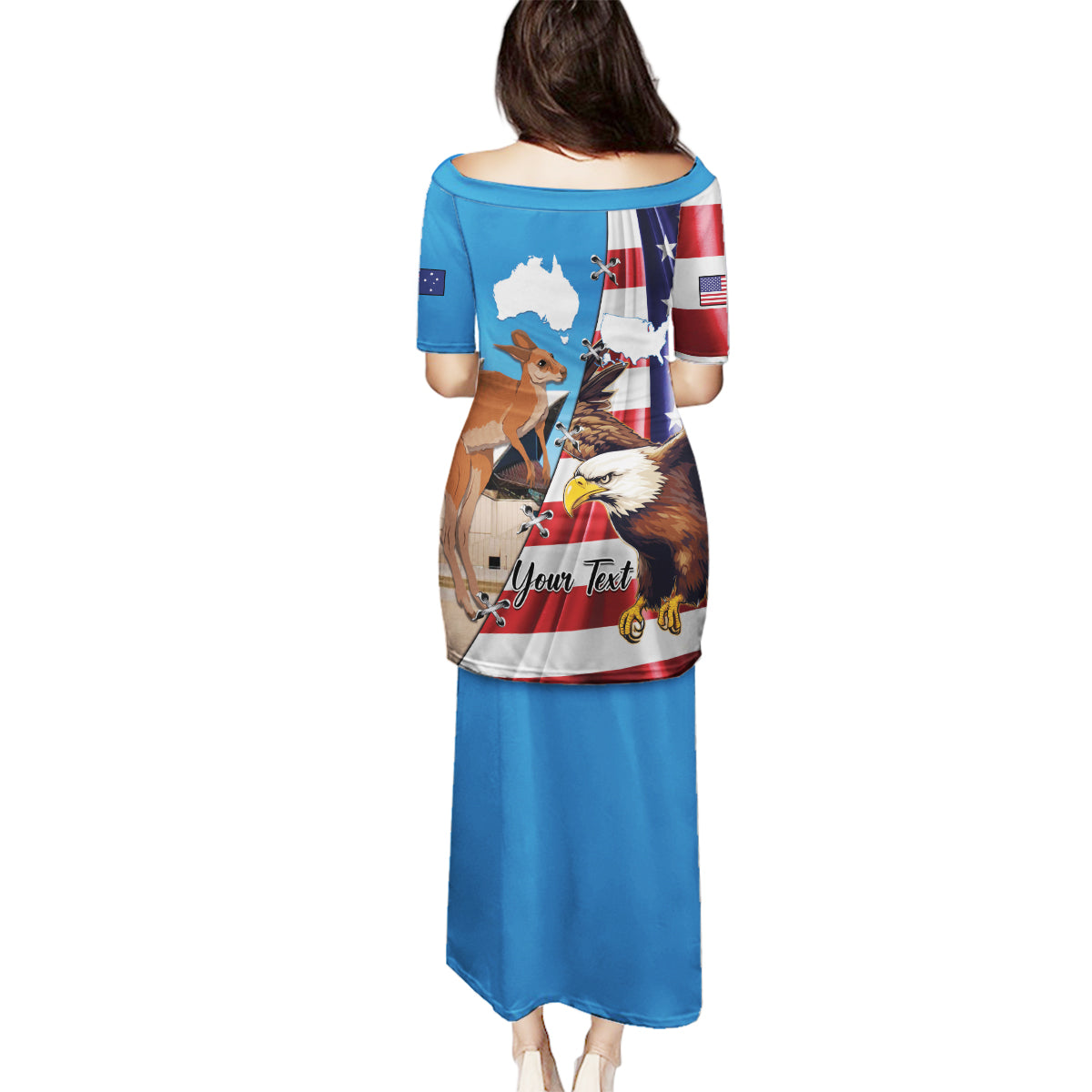 Personalised United States And Australia Family Matching Puletasi and Hawaiian Shirt USA Eagle With Aussie Kangaroo - Wonder Print Shop