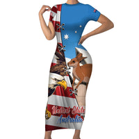 Personalised United States And Australia Family Matching Short Sleeve Bodycon Dress and Hawaiian Shirt USA Eagle With Aussie Kangaroo - Wonder Print Shop