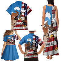 Personalised United States And Australia Family Matching Tank Maxi Dress and Hawaiian Shirt USA Eagle With Aussie Kangaroo - Wonder Print Shop