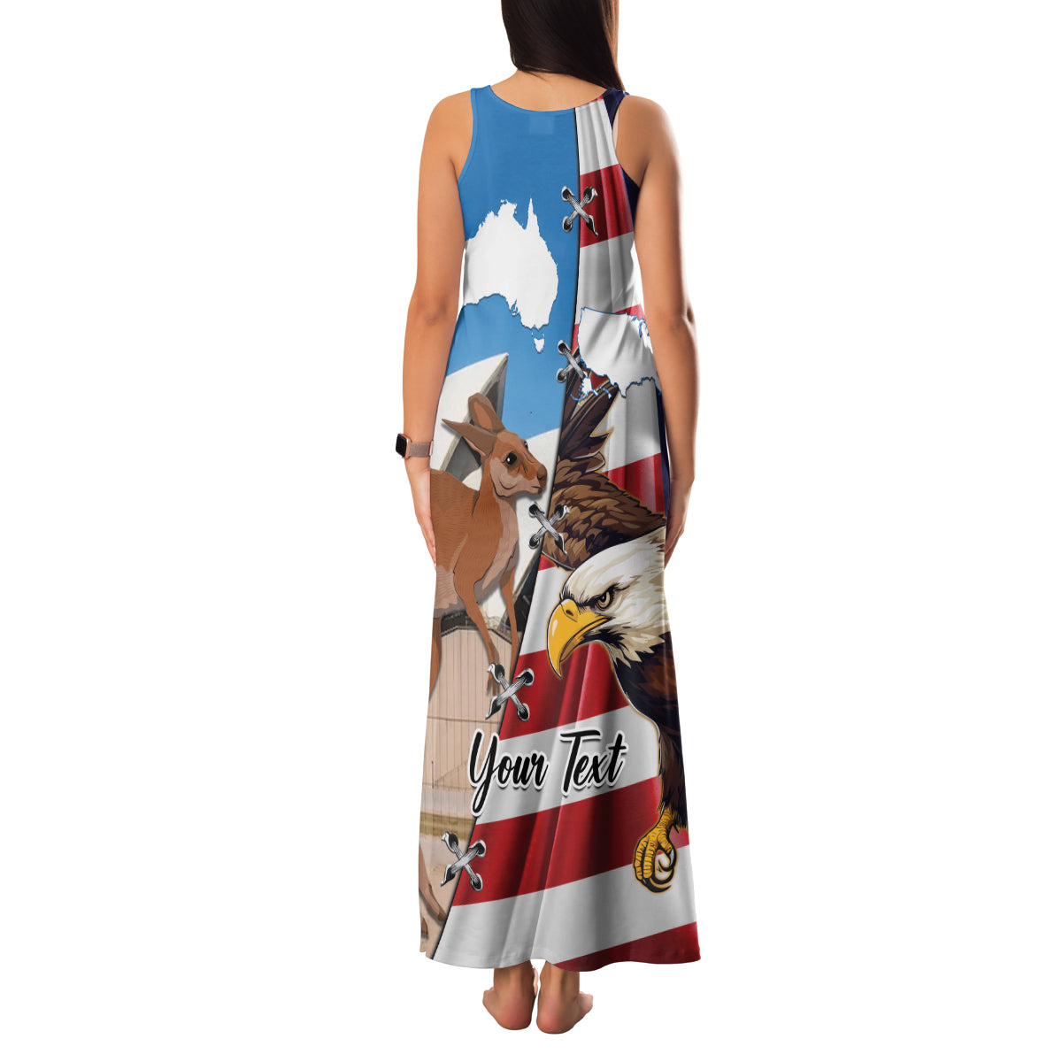 Personalised United States And Australia Family Matching Tank Maxi Dress and Hawaiian Shirt USA Eagle With Aussie Kangaroo - Wonder Print Shop