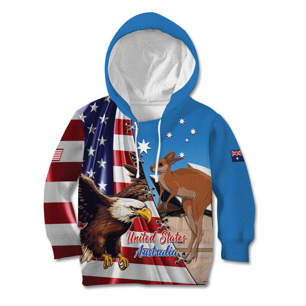 Personalised United States And Australia Kid Hoodie USA Eagle With Aussie Kangaroo - Wonder Print Shop