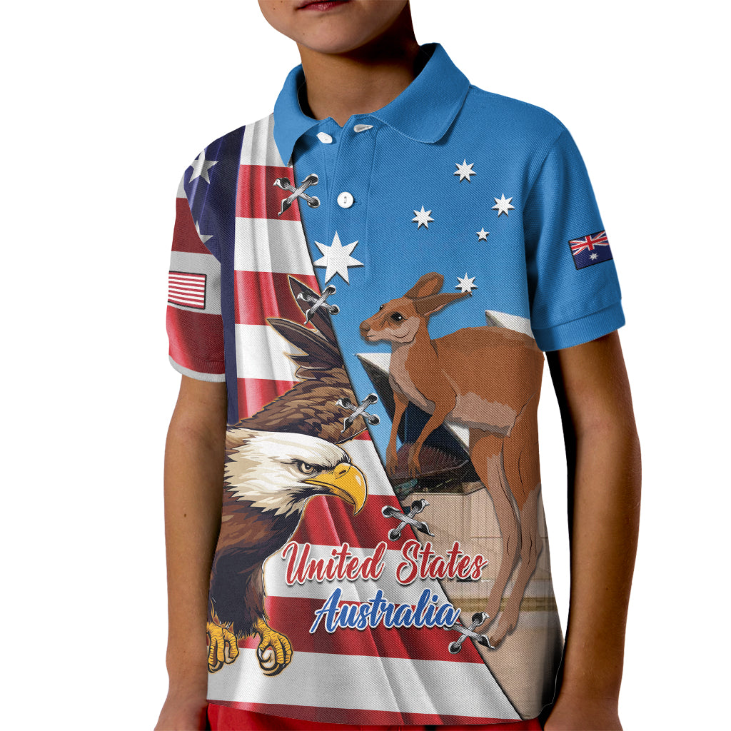 Personalised United States And Australia Kid Polo Shirt USA Eagle With Aussie Kangaroo - Wonder Print Shop