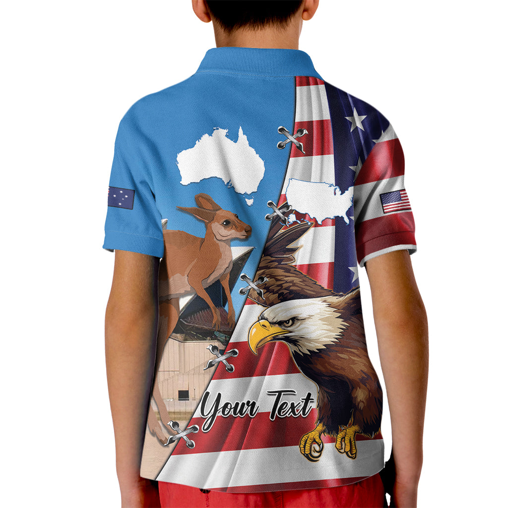 Personalised United States And Australia Kid Polo Shirt USA Eagle With Aussie Kangaroo - Wonder Print Shop