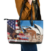 Personalised United States And Australia Leather Tote Bag USA Eagle With Aussie Kangaroo - Wonder Print Shop