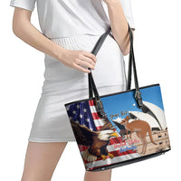 Personalised United States And Australia Leather Tote Bag USA Eagle With Aussie Kangaroo - Wonder Print Shop