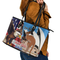 Personalised United States And Australia Leather Tote Bag USA Eagle With Aussie Kangaroo - Wonder Print Shop