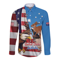 Personalised United States And Australia Long Sleeve Button Shirt USA Eagle With Aussie Kangaroo - Wonder Print Shop