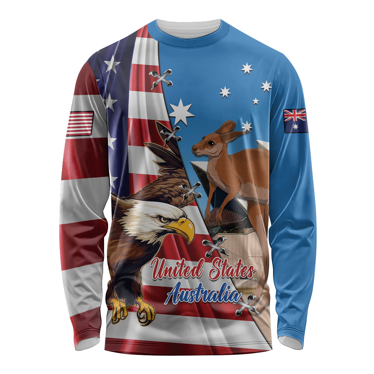 Personalised United States And Australia Long Sleeve Shirt USA Eagle With Aussie Kangaroo - Wonder Print Shop