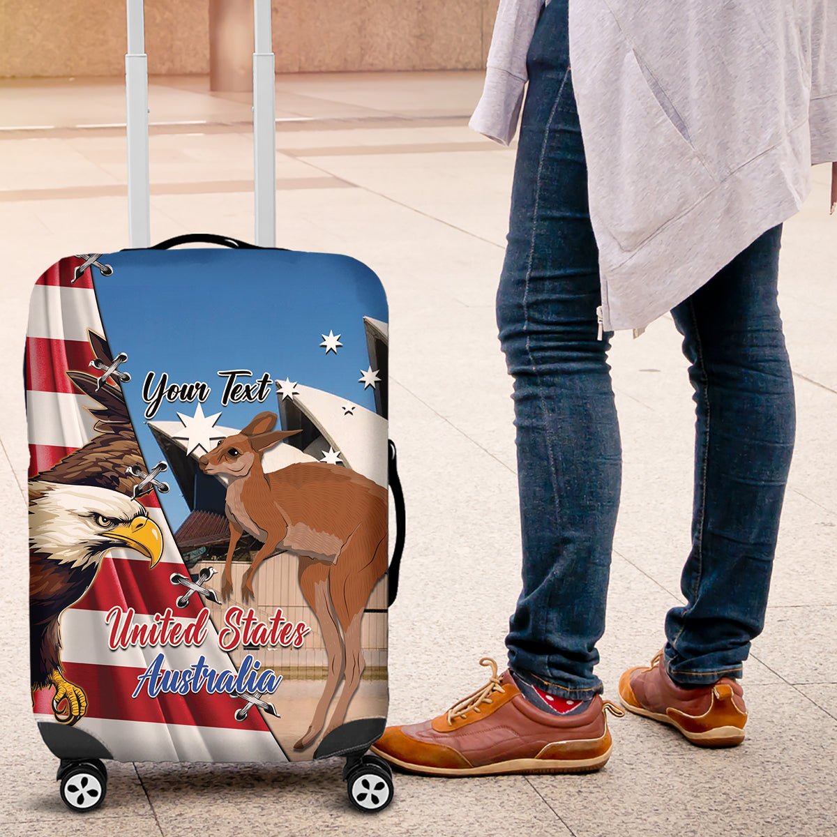 Personalised United States And Australia Luggage Cover USA Eagle With Aussie Kangaroo