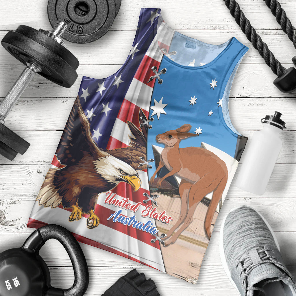 Personalised United States And Australia Men Tank Top USA Eagle With Aussie Kangaroo - Wonder Print Shop