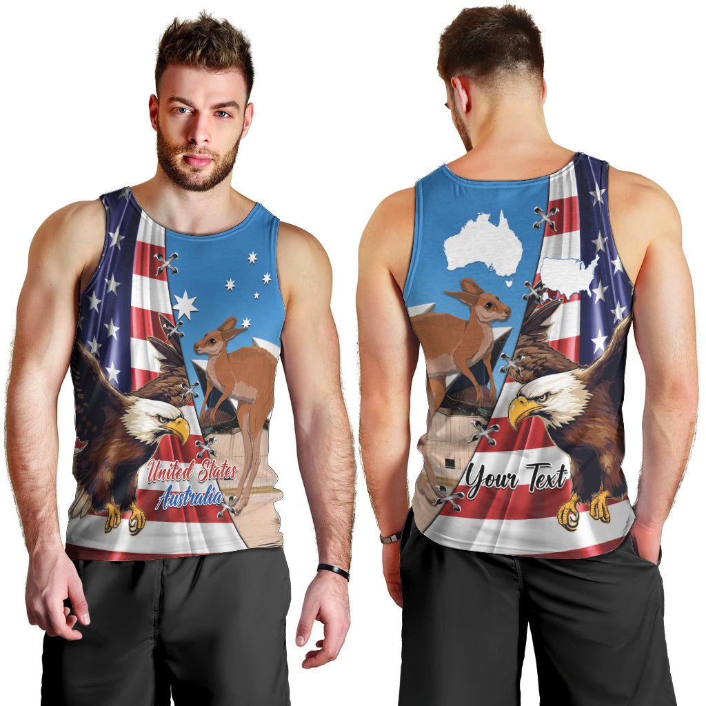 Personalised United States And Australia Men Tank Top USA Eagle With Aussie Kangaroo - Wonder Print Shop