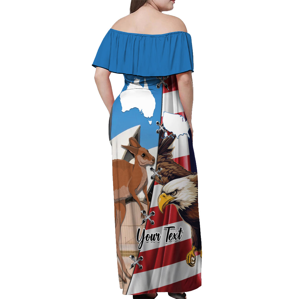 Personalised United States And Australia Off Shoulder Maxi Dress USA Eagle With Aussie Kangaroo - Wonder Print Shop