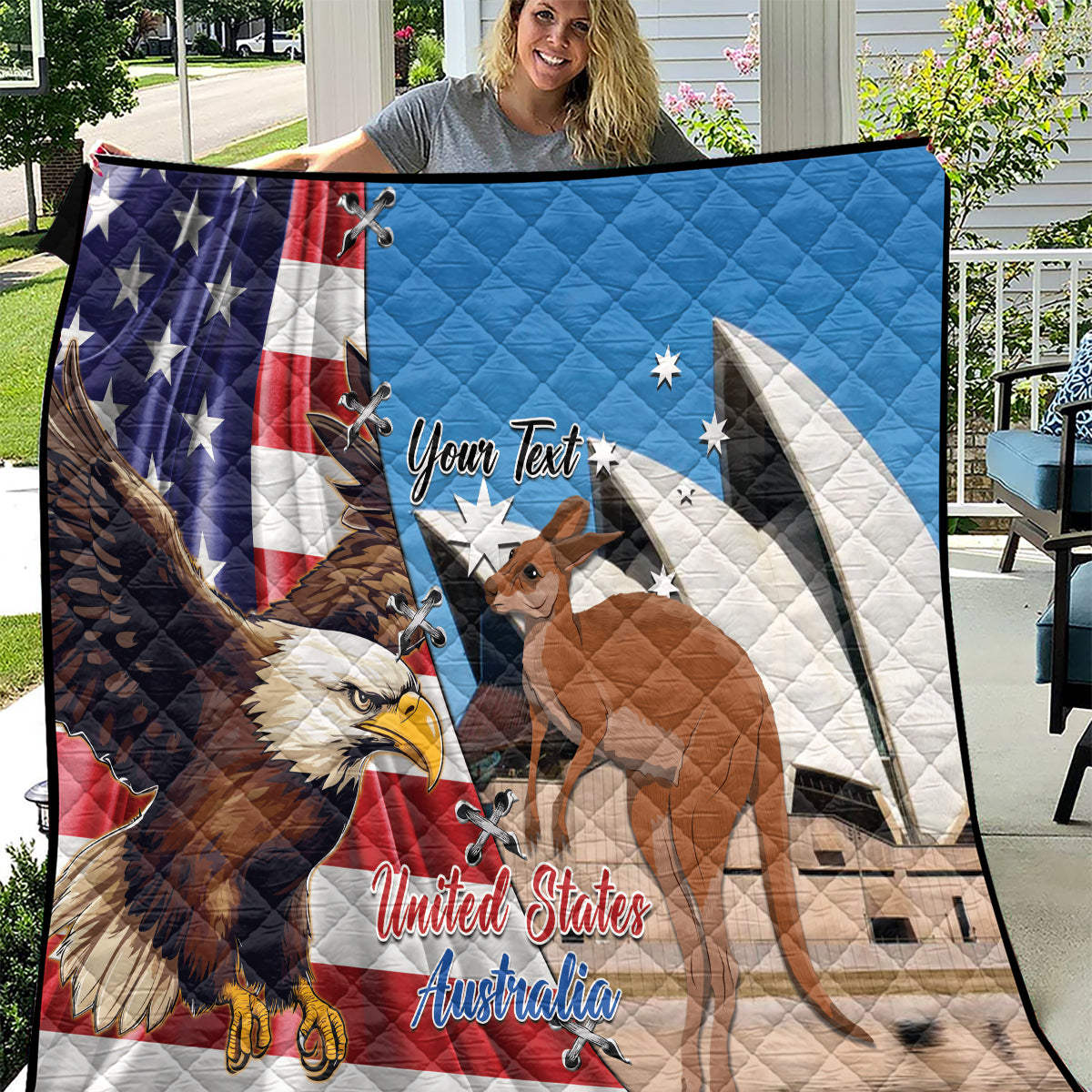 Personalised United States And Australia Quilt USA Eagle With Aussie Kangaroo - Wonder Print Shop