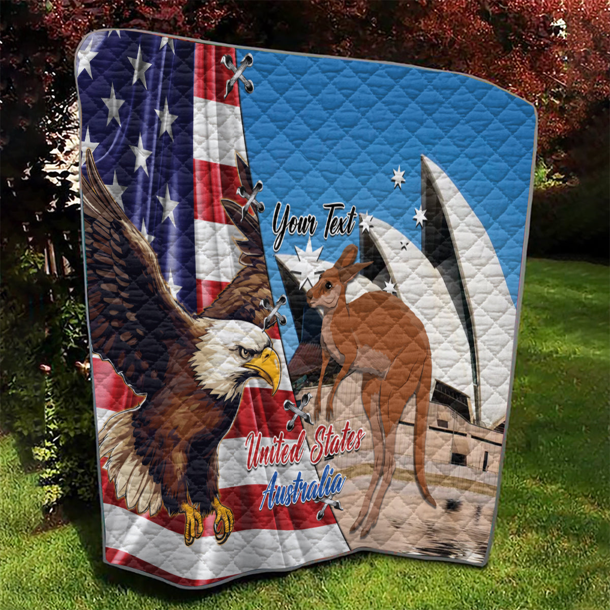 Personalised United States And Australia Quilt USA Eagle With Aussie Kangaroo - Wonder Print Shop