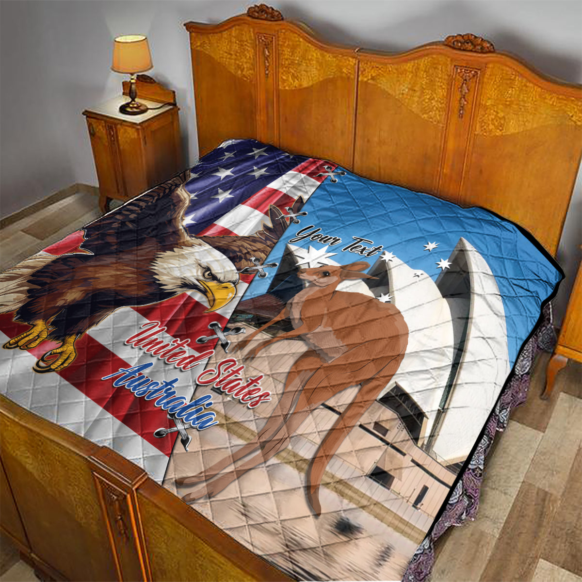 Personalised United States And Australia Quilt USA Eagle With Aussie Kangaroo - Wonder Print Shop