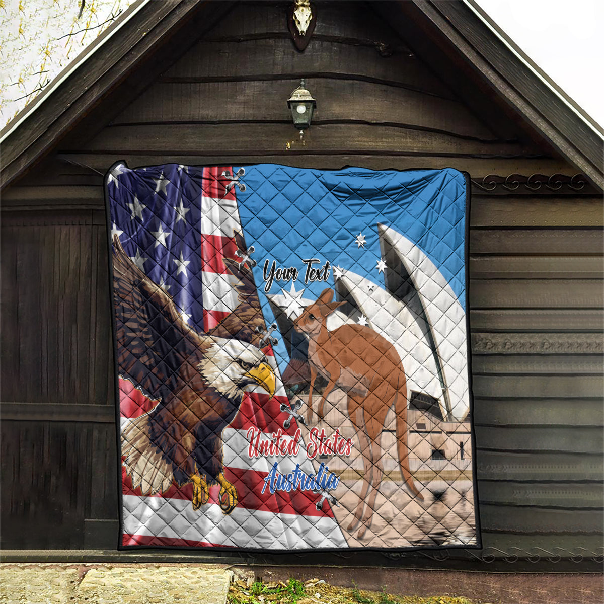 Personalised United States And Australia Quilt USA Eagle With Aussie Kangaroo - Wonder Print Shop