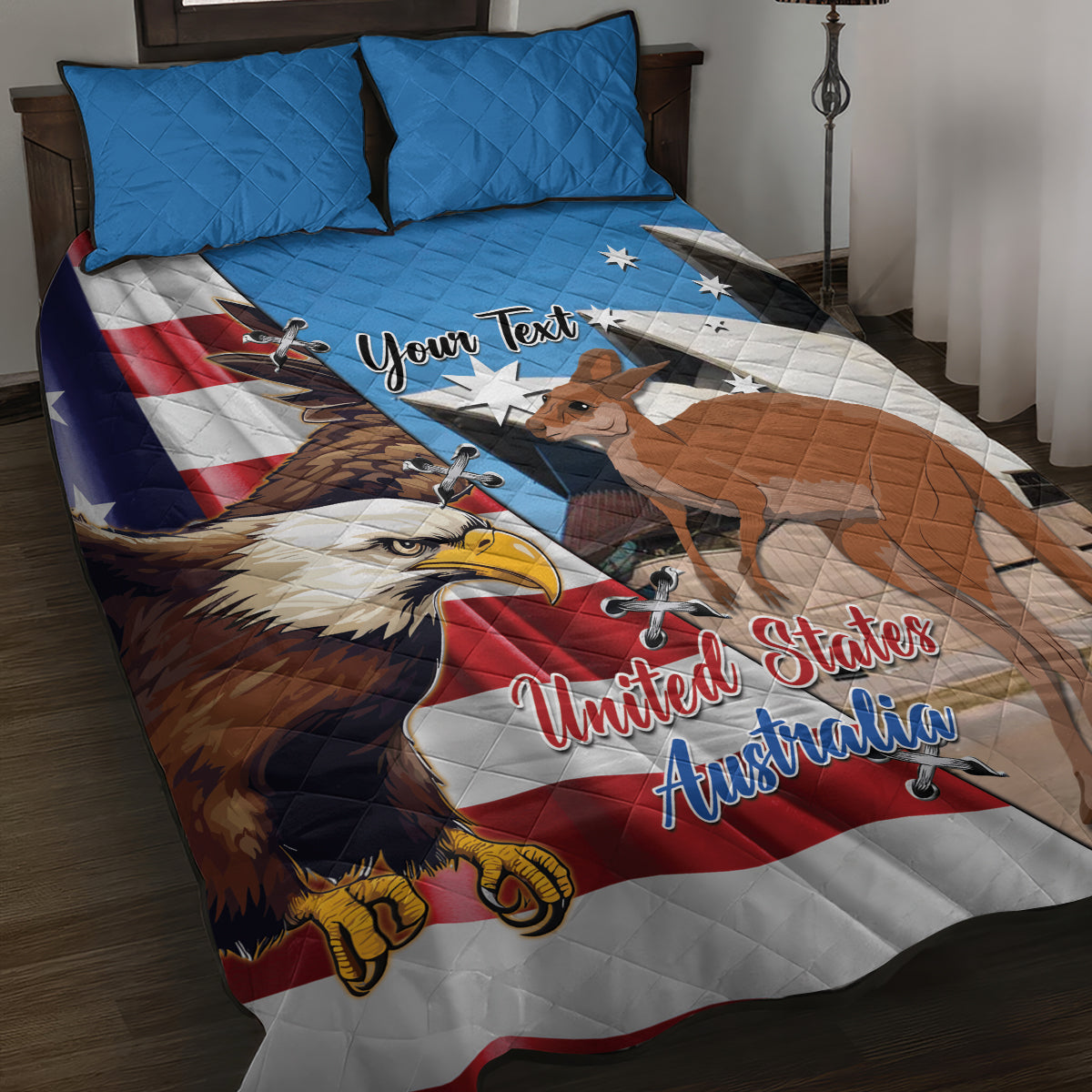 Personalised United States And Australia Quilt Bed Set USA Eagle With Aussie Kangaroo - Wonder Print Shop