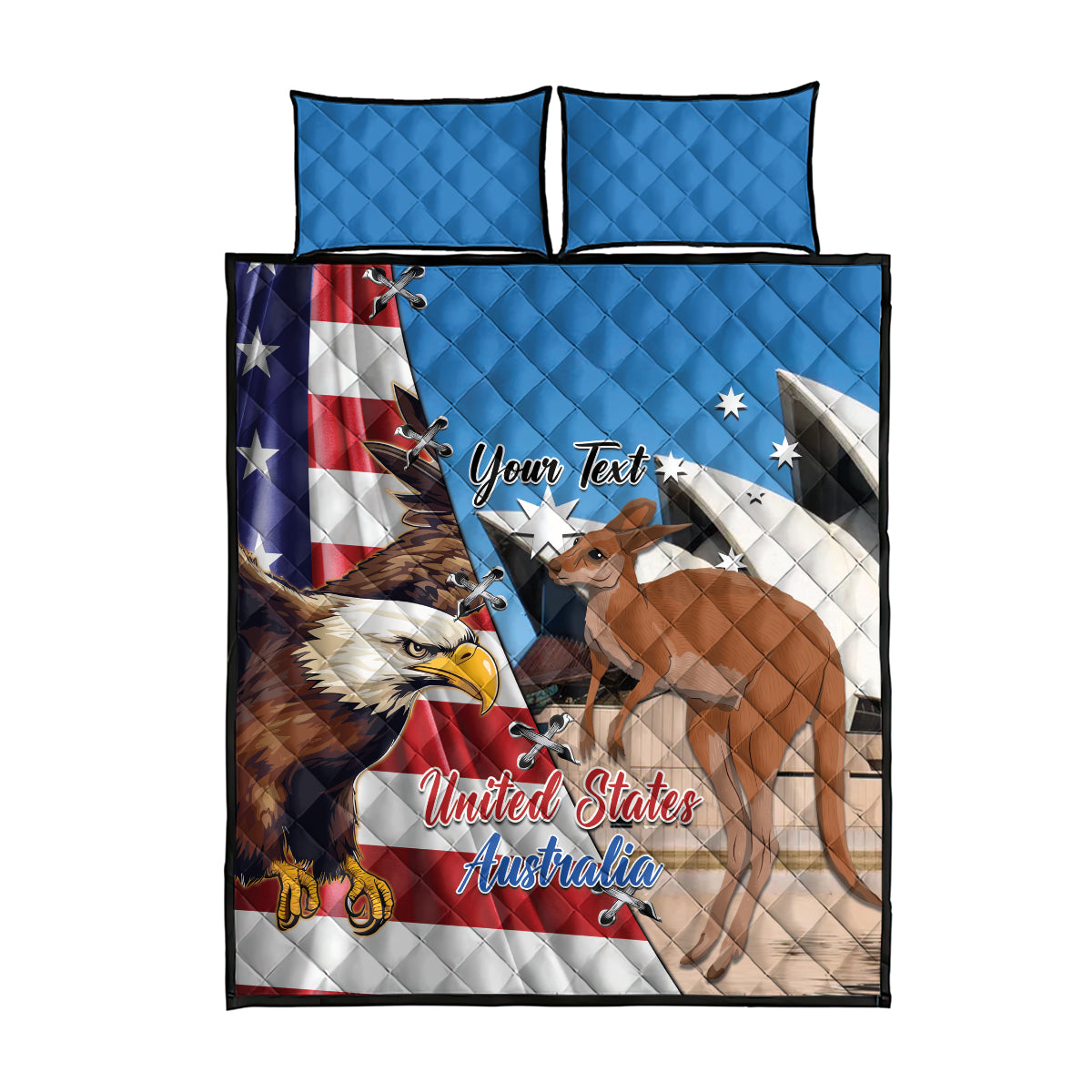 Personalised United States And Australia Quilt Bed Set USA Eagle With Aussie Kangaroo - Wonder Print Shop