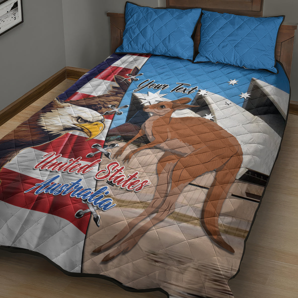 Personalised United States And Australia Quilt Bed Set USA Eagle With Aussie Kangaroo - Wonder Print Shop