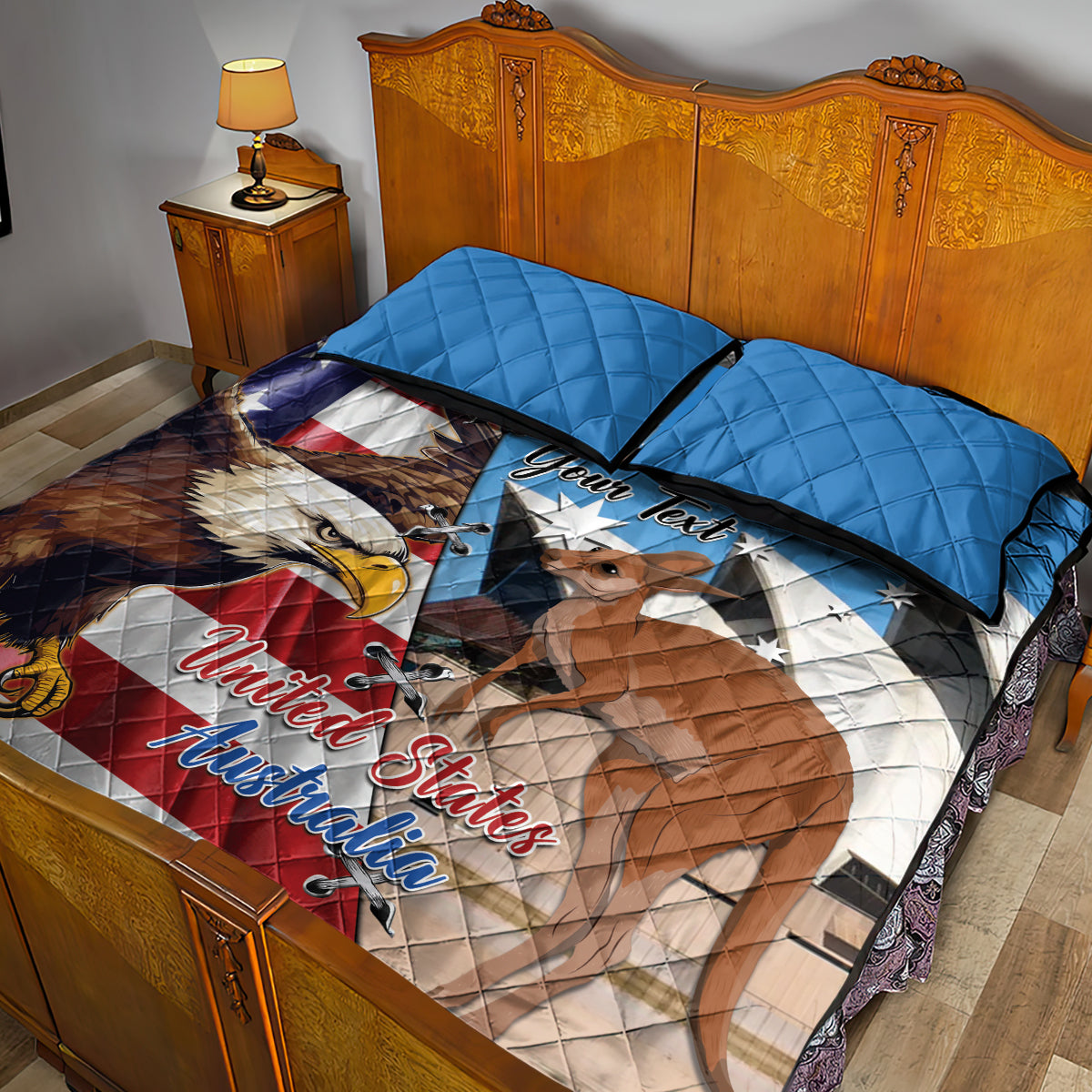 Personalised United States And Australia Quilt Bed Set USA Eagle With Aussie Kangaroo - Wonder Print Shop