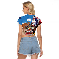 Personalised United States And Australia Raglan Cropped T Shirt USA Eagle With Aussie Kangaroo - Wonder Print Shop