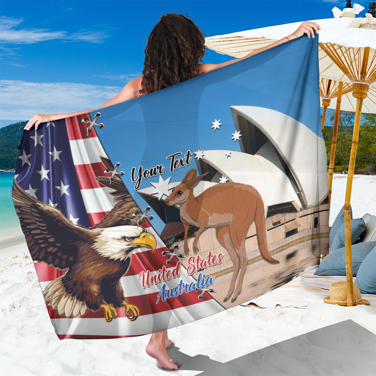 Personalised United States And Australia Sarong USA Eagle With Aussie Kangaroo