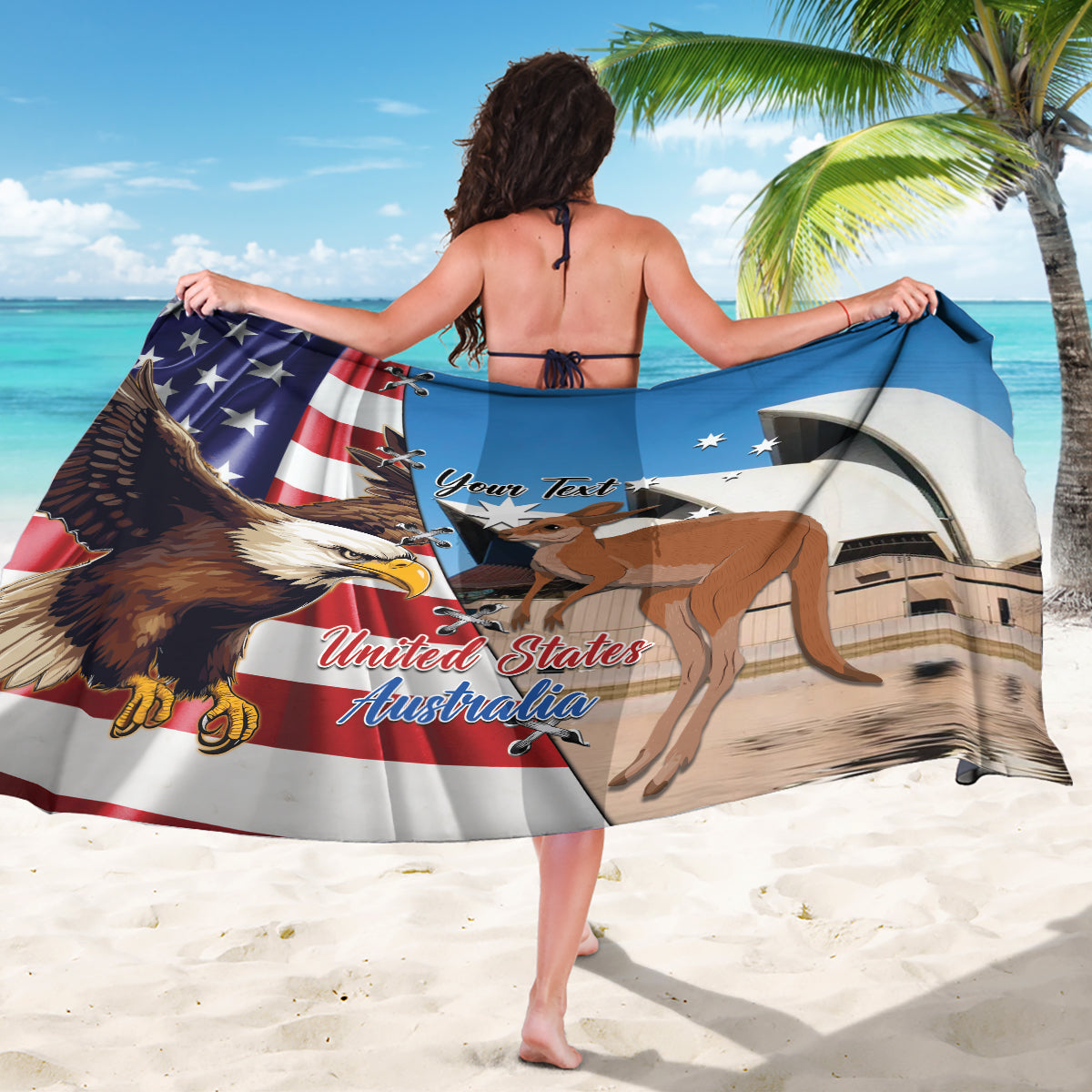 Personalised United States And Australia Sarong USA Eagle With Aussie Kangaroo - Wonder Print Shop