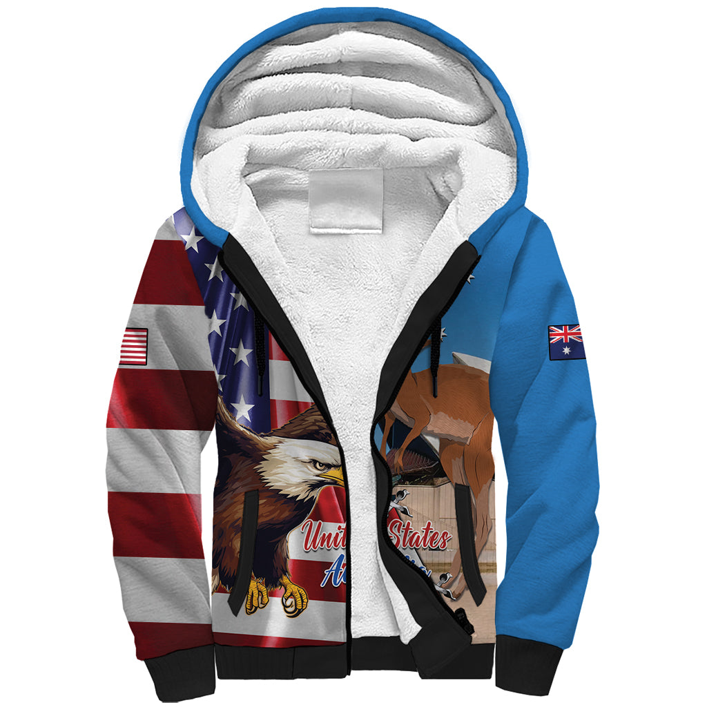 Personalised United States And Australia Sherpa Hoodie USA Eagle With Aussie Kangaroo - Wonder Print Shop