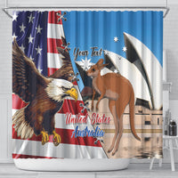 Personalised United States And Australia Shower Curtain USA Eagle With Aussie Kangaroo