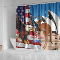 Personalised United States And Australia Shower Curtain USA Eagle With Aussie Kangaroo