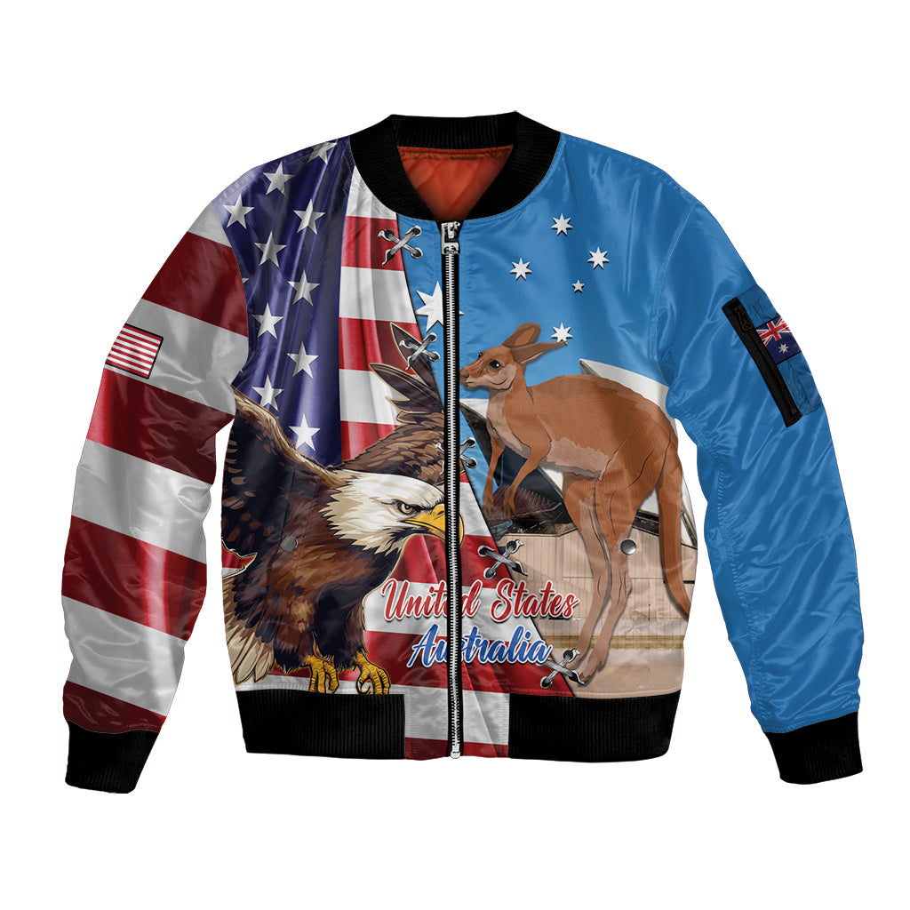 Personalised United States And Australia Sleeve Zip Bomber Jacket USA Eagle With Aussie Kangaroo - Wonder Print Shop