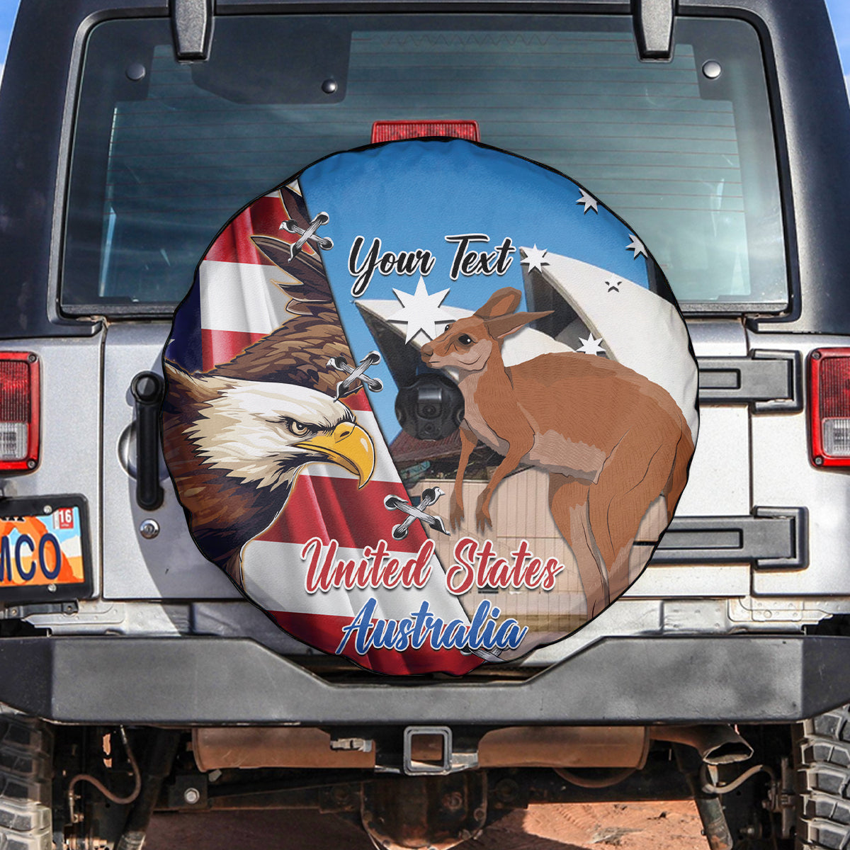 Personalised United States And Australia Spare Tire Cover USA Eagle With Aussie Kangaroo - Wonder Print Shop