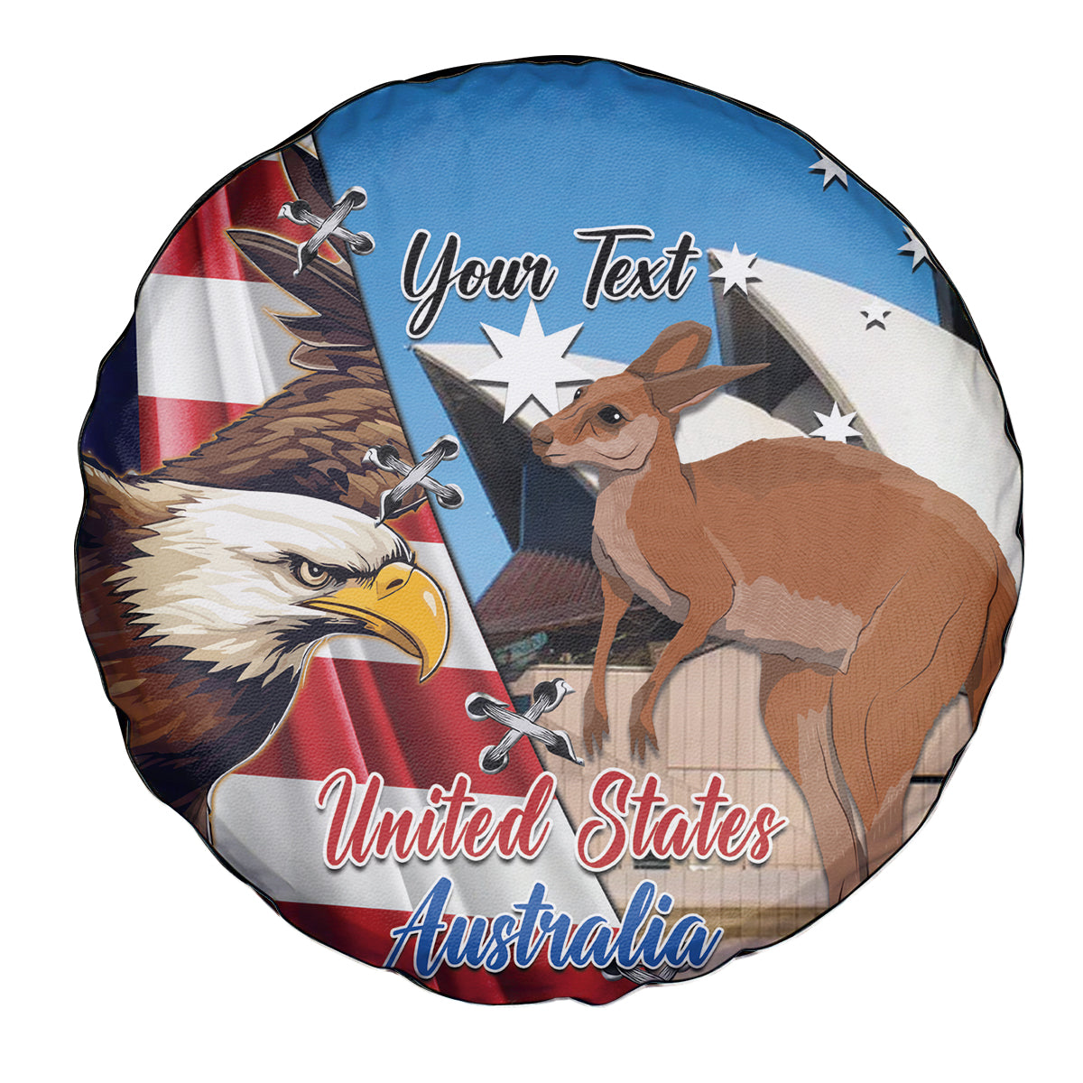 Personalised United States And Australia Spare Tire Cover USA Eagle With Aussie Kangaroo - Wonder Print Shop