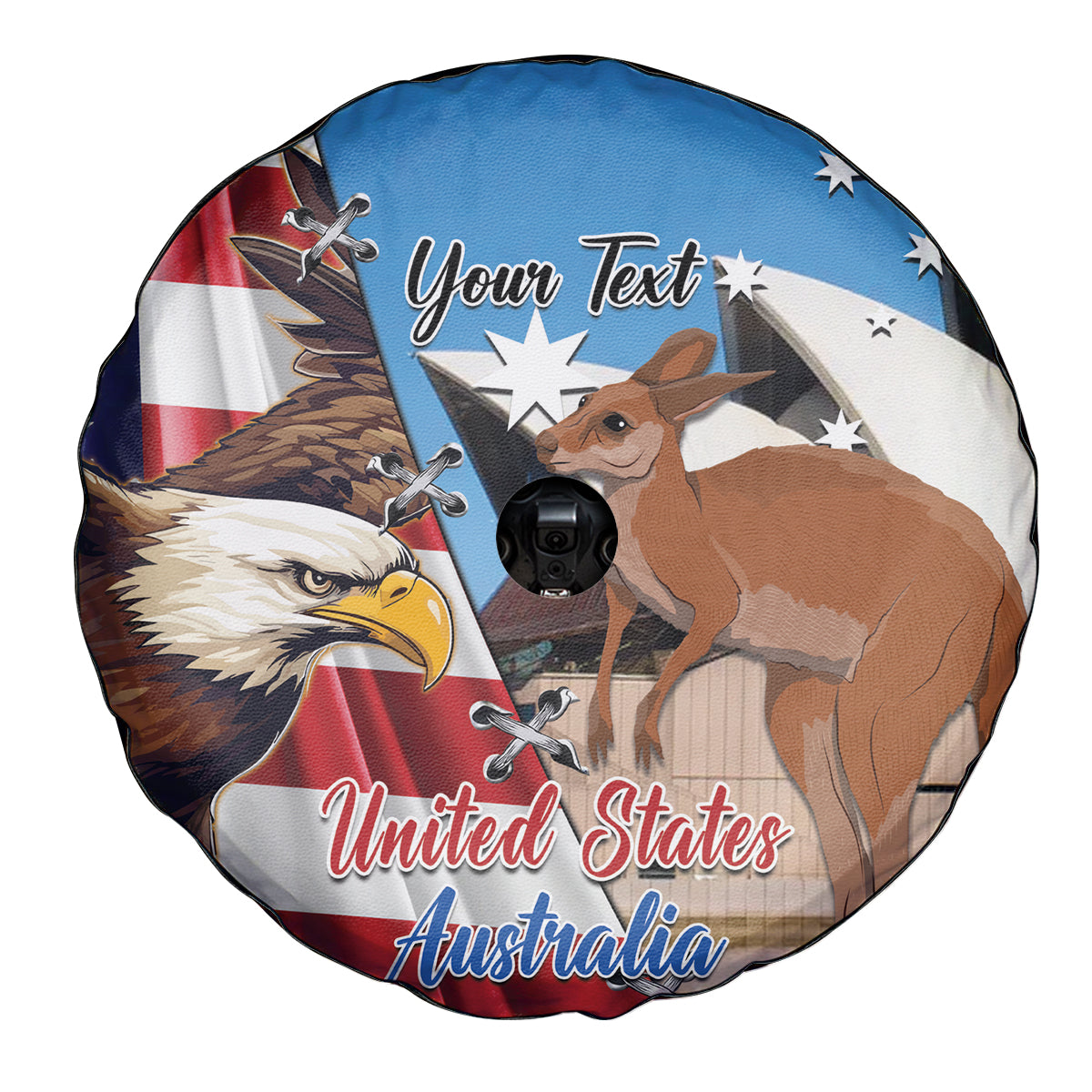 Personalised United States And Australia Spare Tire Cover USA Eagle With Aussie Kangaroo - Wonder Print Shop