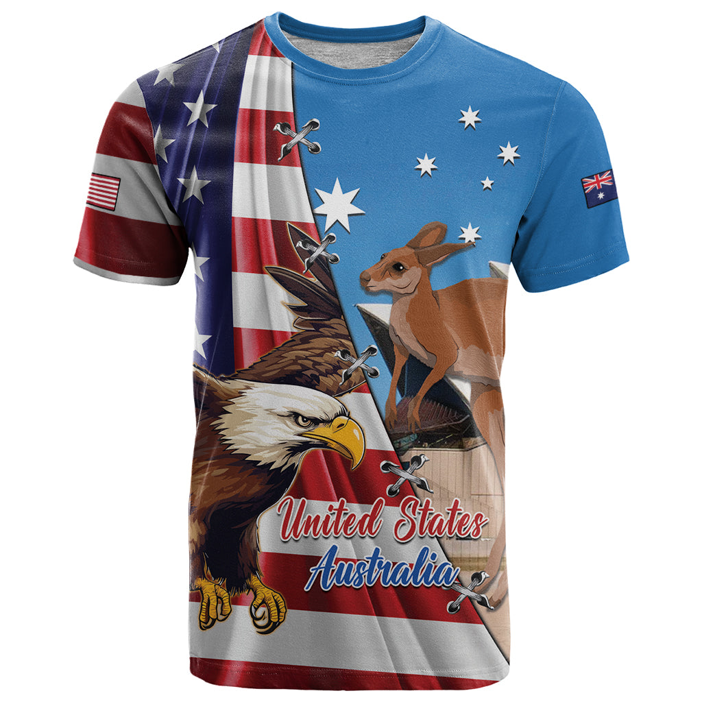 Personalised United States And Australia T Shirt USA Eagle With Aussie Kangaroo - Wonder Print Shop