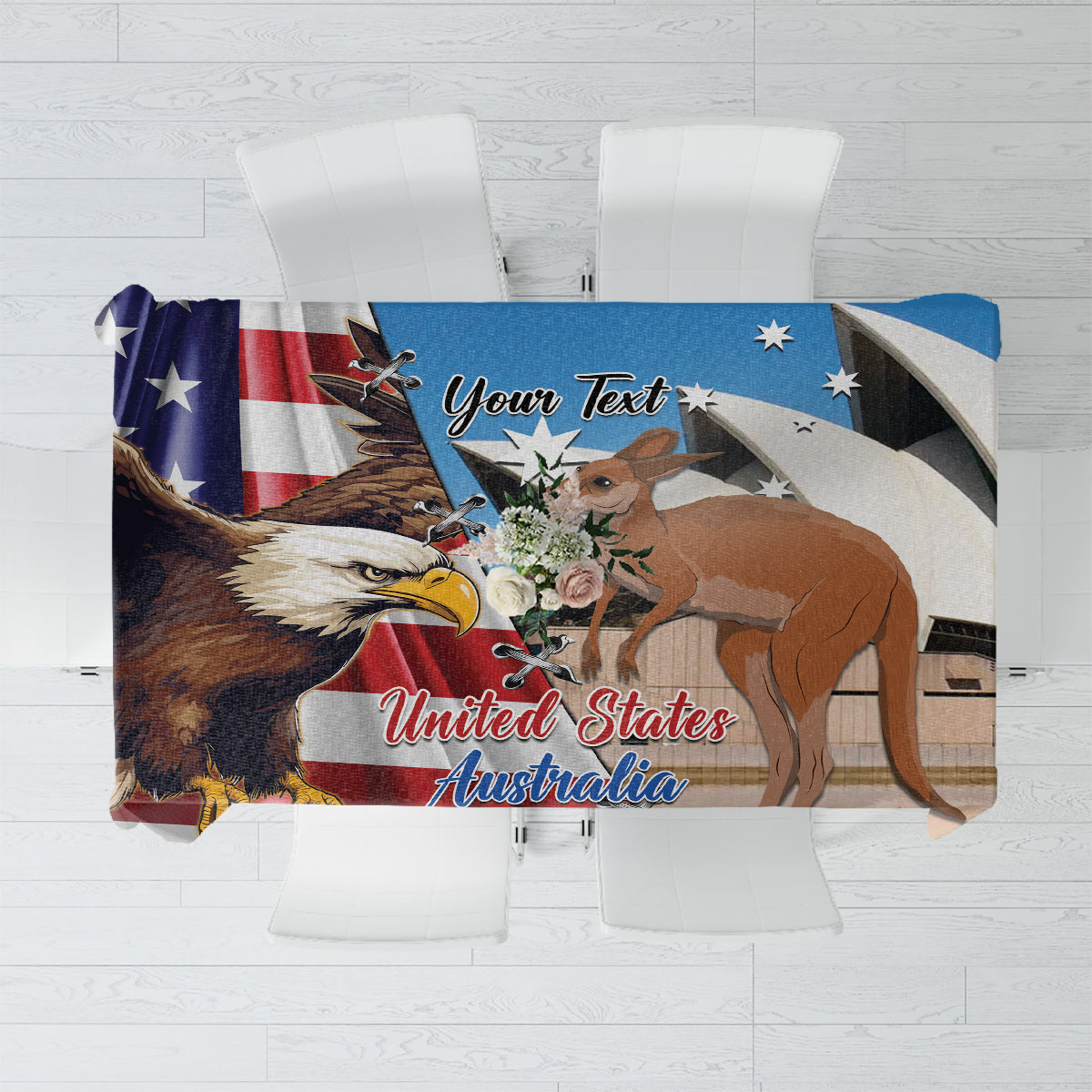 Personalised United States And Australia Tablecloth USA Eagle With Aussie Kangaroo - Wonder Print Shop