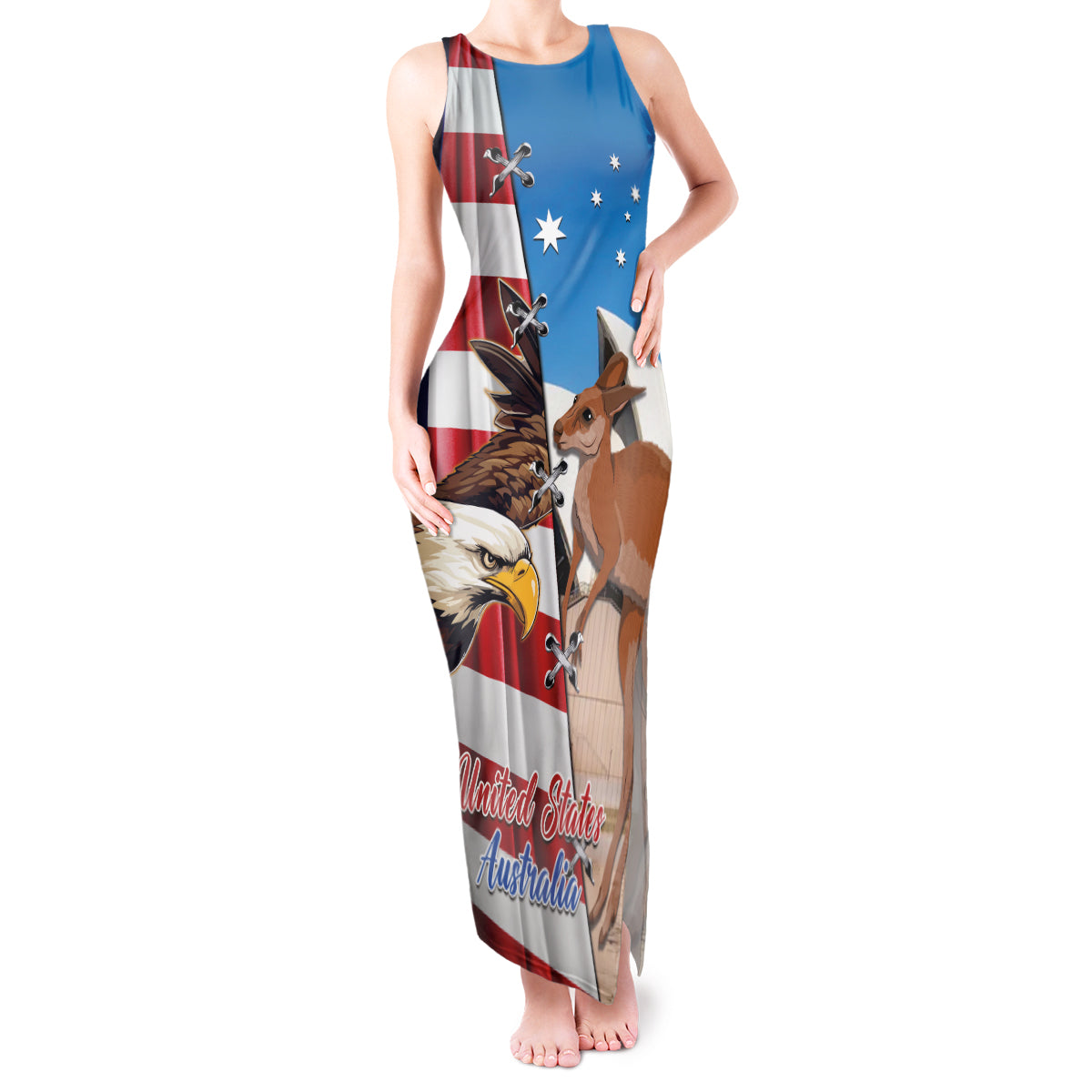 Personalised United States And Australia Tank Maxi Dress USA Eagle With Aussie Kangaroo - Wonder Print Shop