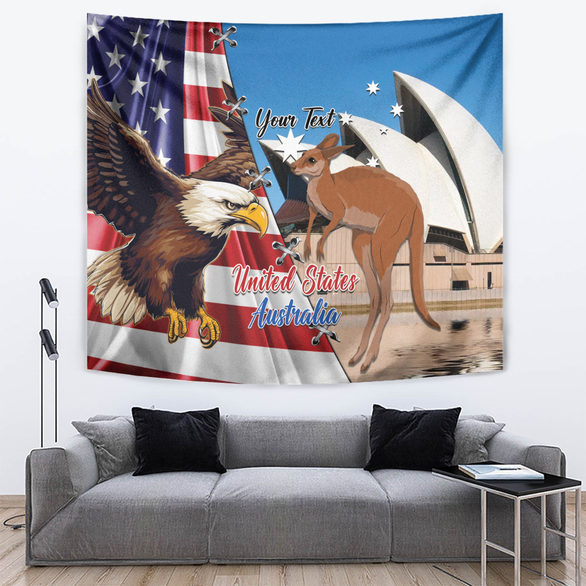 Personalised United States And Australia Tapestry USA Eagle With Aussie Kangaroo - Wonder Print Shop