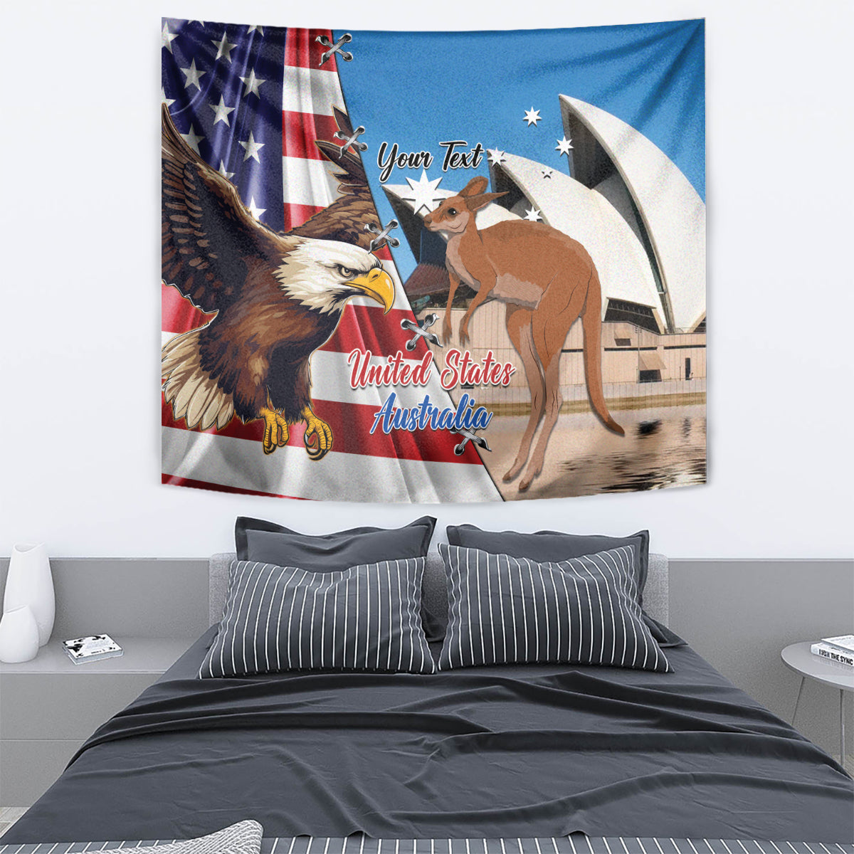 Personalised United States And Australia Tapestry USA Eagle With Aussie Kangaroo - Wonder Print Shop