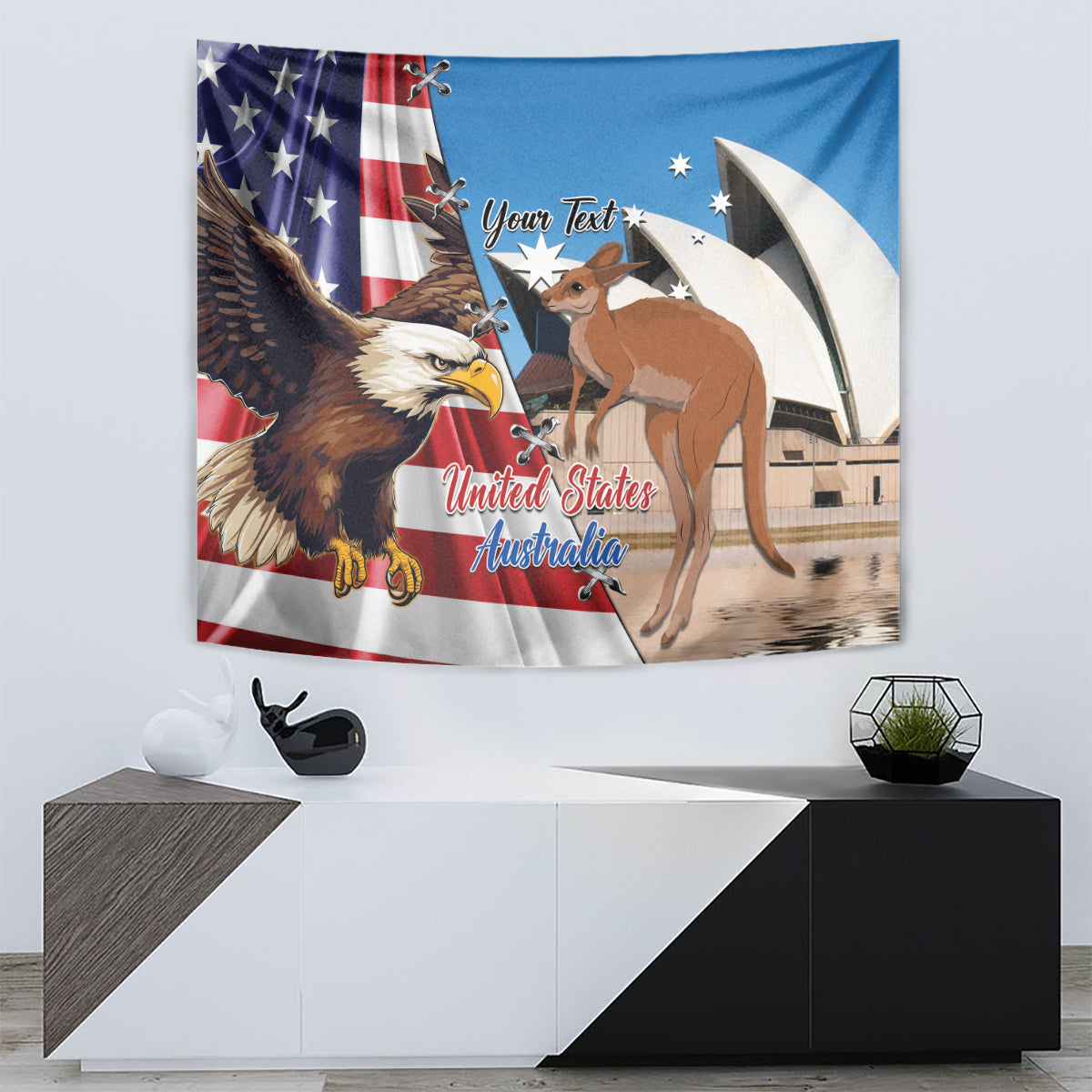 Personalised United States And Australia Tapestry USA Eagle With Aussie Kangaroo - Wonder Print Shop