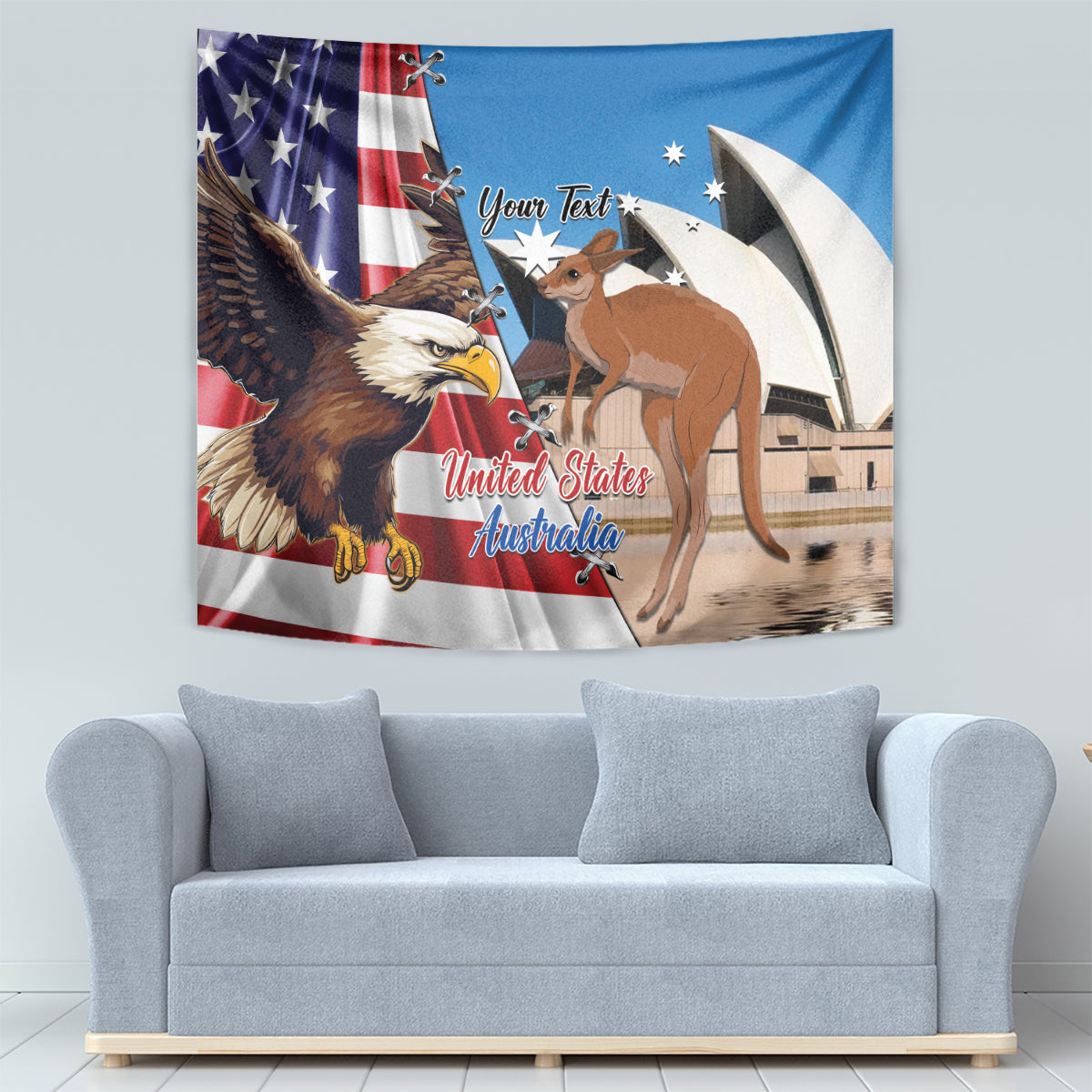 Personalised United States And Australia Tapestry USA Eagle With Aussie Kangaroo - Wonder Print Shop