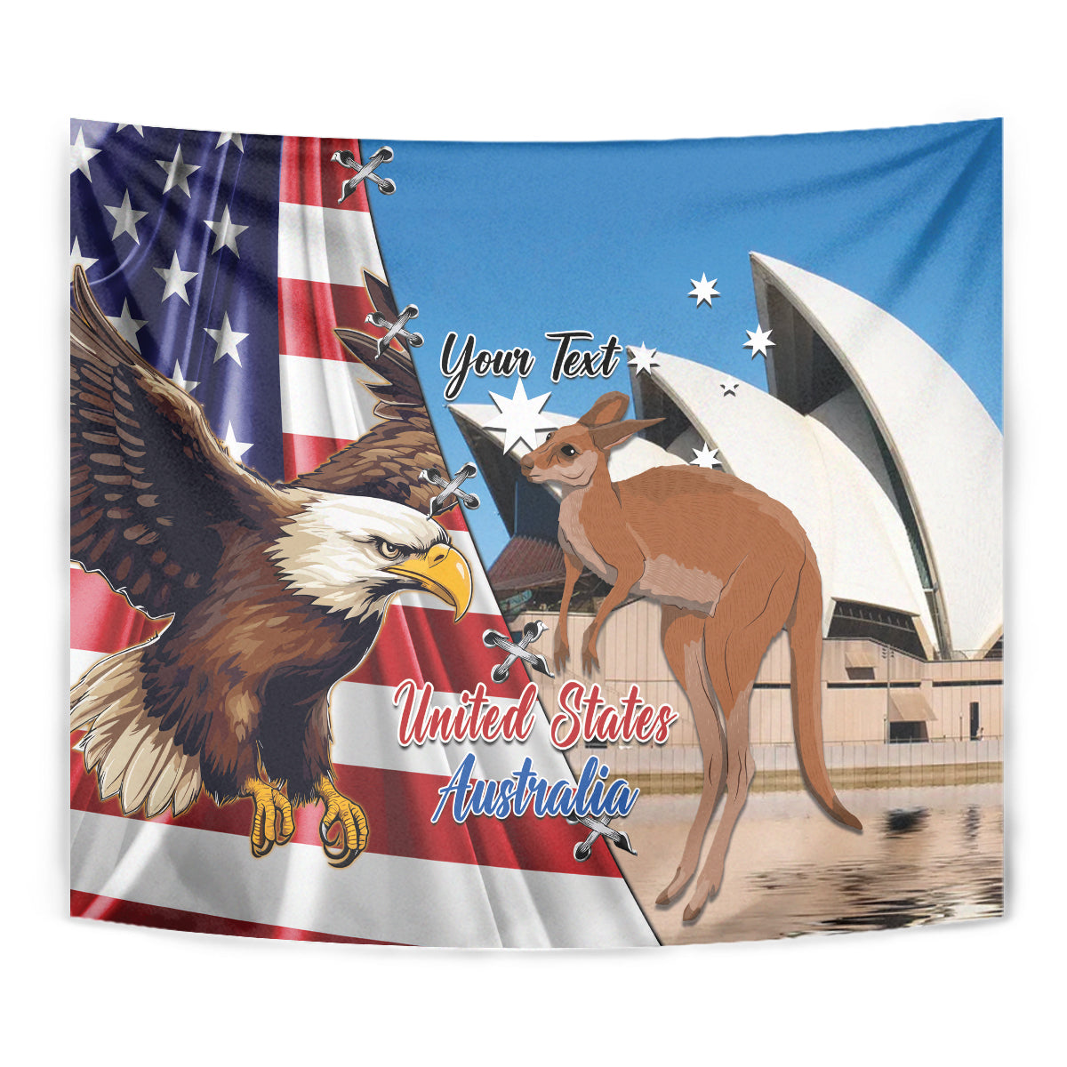 Personalised United States And Australia Tapestry USA Eagle With Aussie Kangaroo - Wonder Print Shop