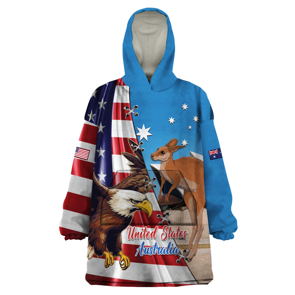 Personalised United States And Australia Wearable Blanket Hoodie USA Eagle With Aussie Kangaroo - Wonder Print Shop