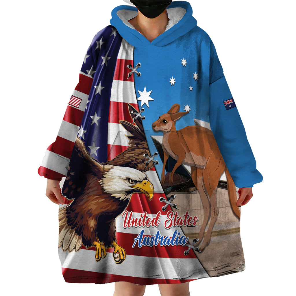 Personalised United States And Australia Wearable Blanket Hoodie USA Eagle With Aussie Kangaroo - Wonder Print Shop